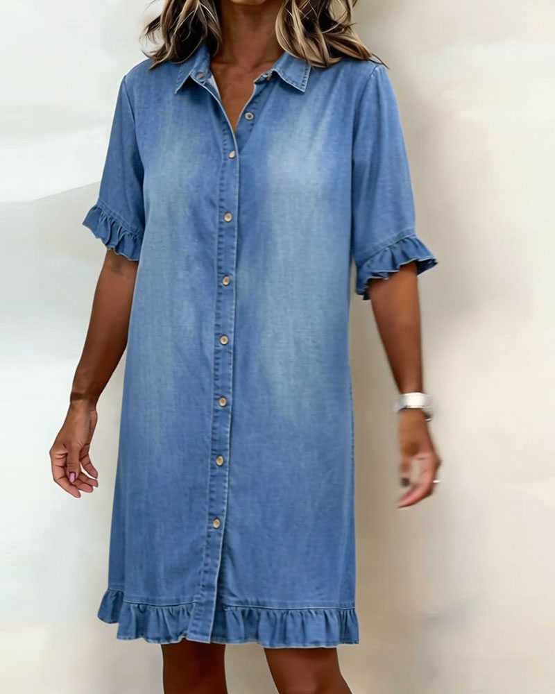 Lisa | Comfortabele Denim Jurk met Flatterende Rimpeling