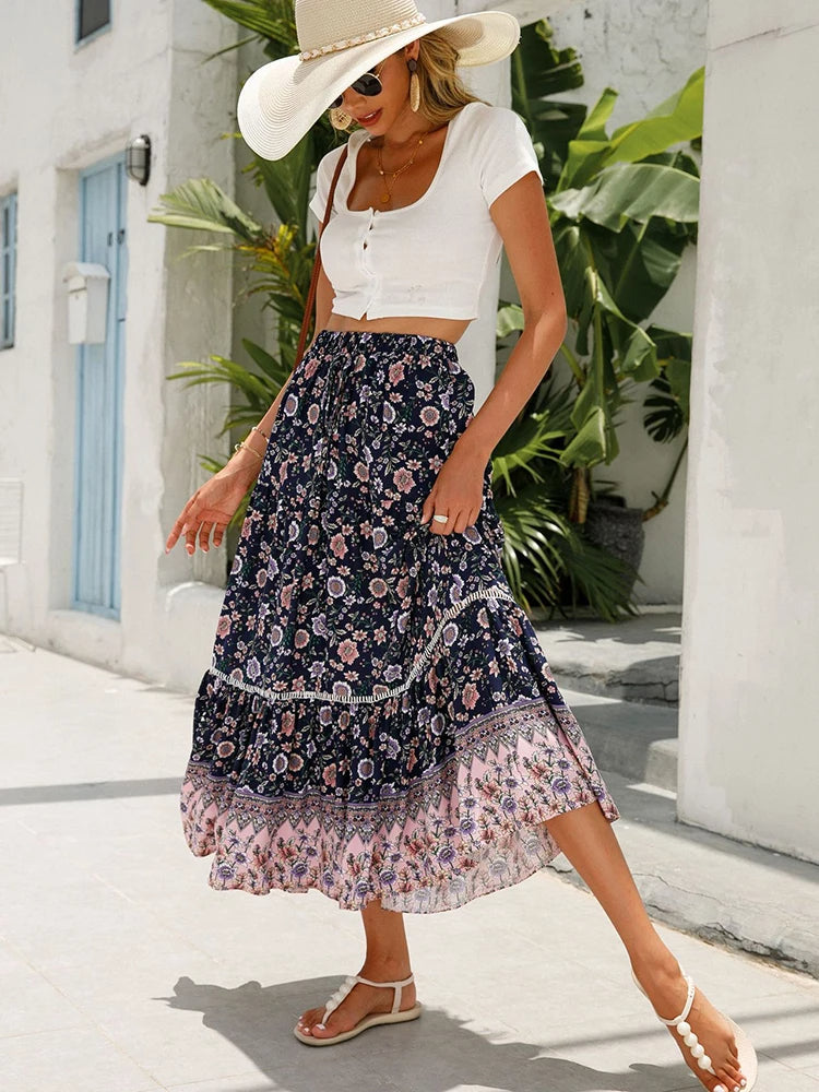 Lange Boho-rok met Elastische Taille Dames