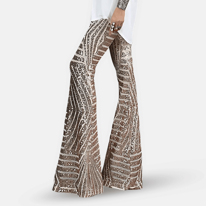 Dames flared broek met pailletten en hoge taille