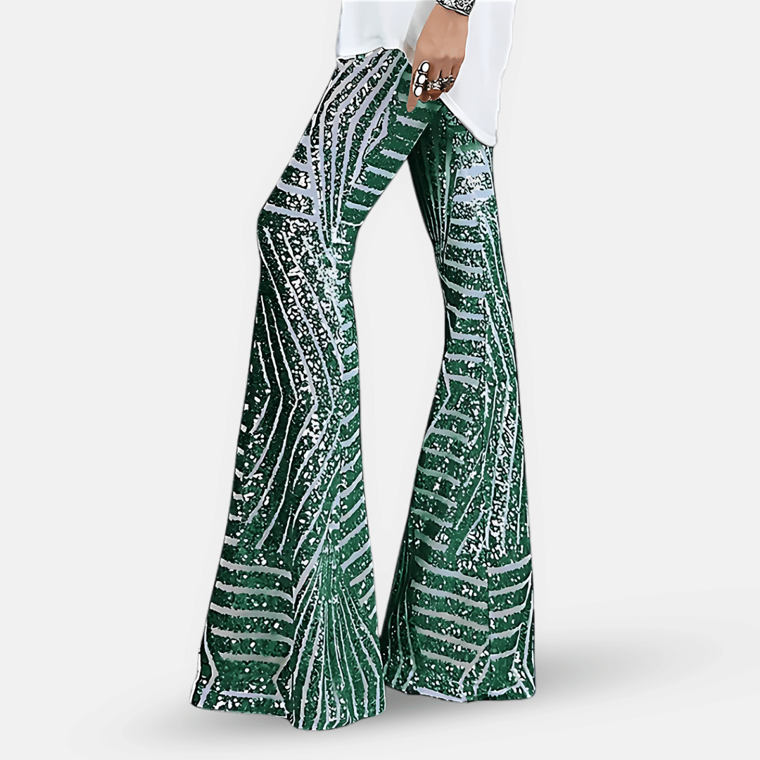 Dames flared broek met pailletten en hoge taille