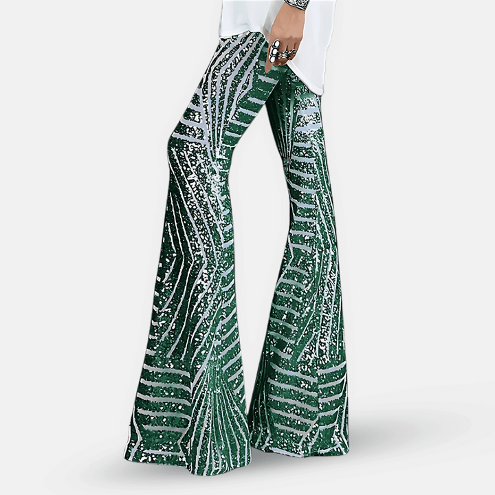 Dames flared broek met pailletten en hoge taille
