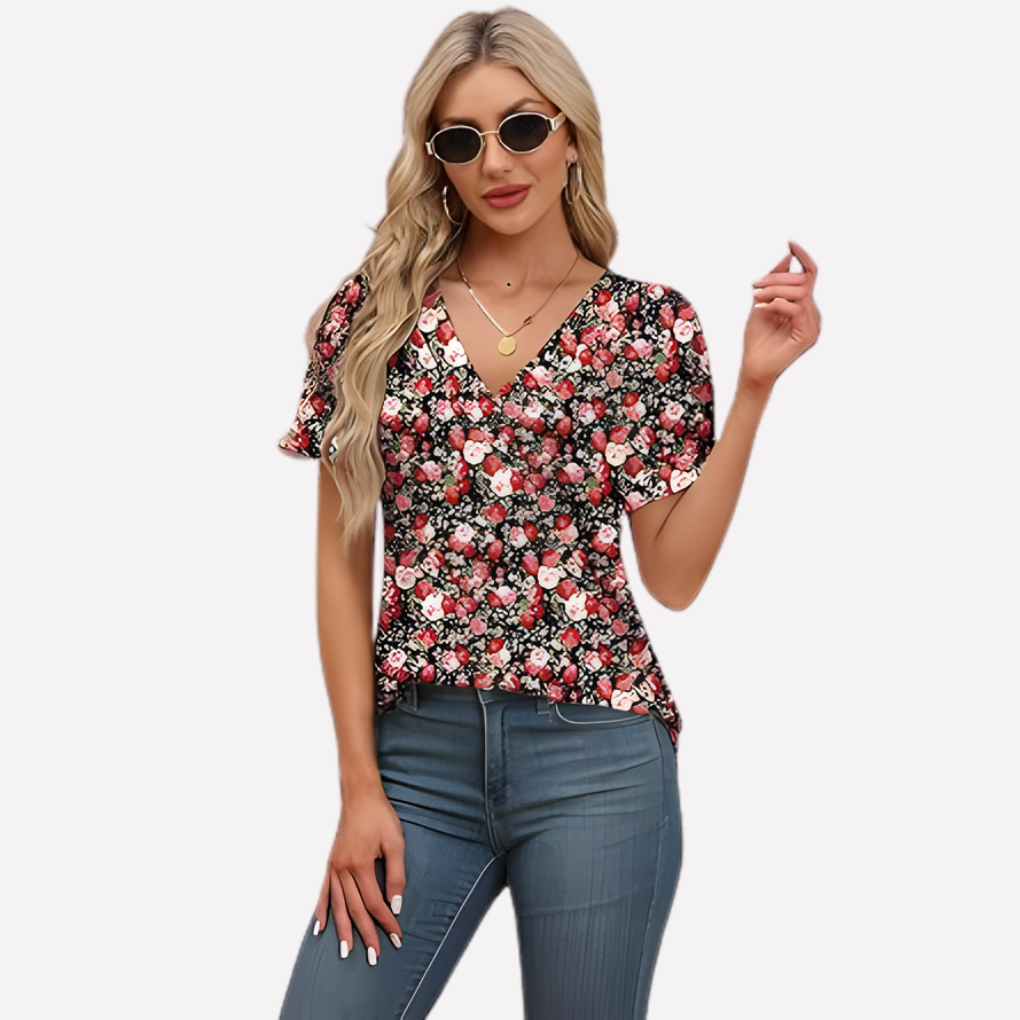 Vrouwen V-Hals Korte Mouwen T-Shirt