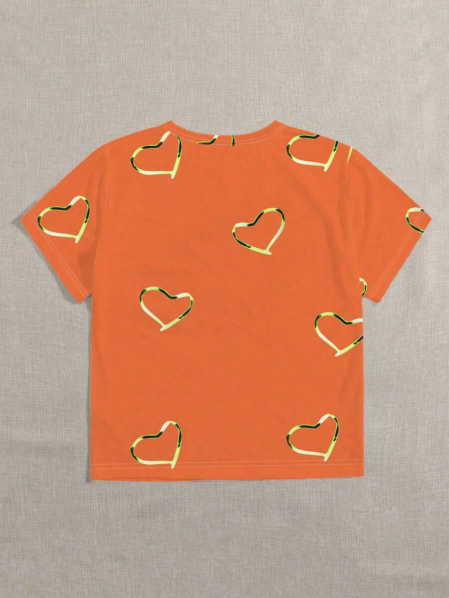 Oranje Dames T-shirt met Hartvormige Print