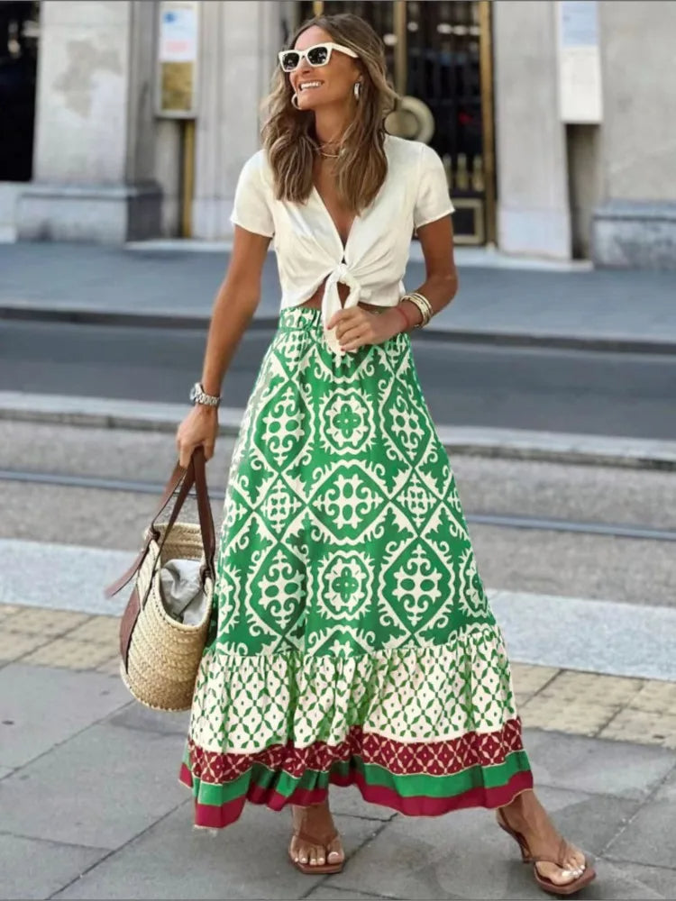 Lange Boho-rok met Elastische Taille Dames