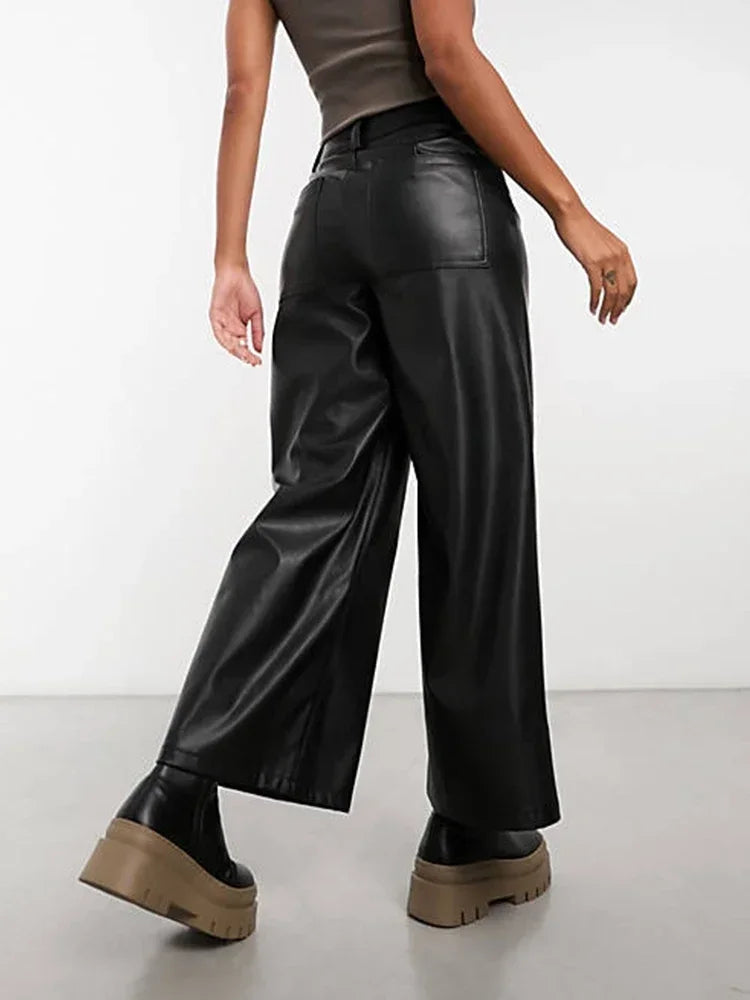 Hoge Taille Leren Broek voor Dames