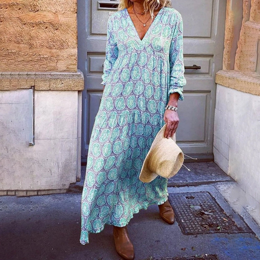 Maxi zomerjurk met geometrische print en boho-uitstraling