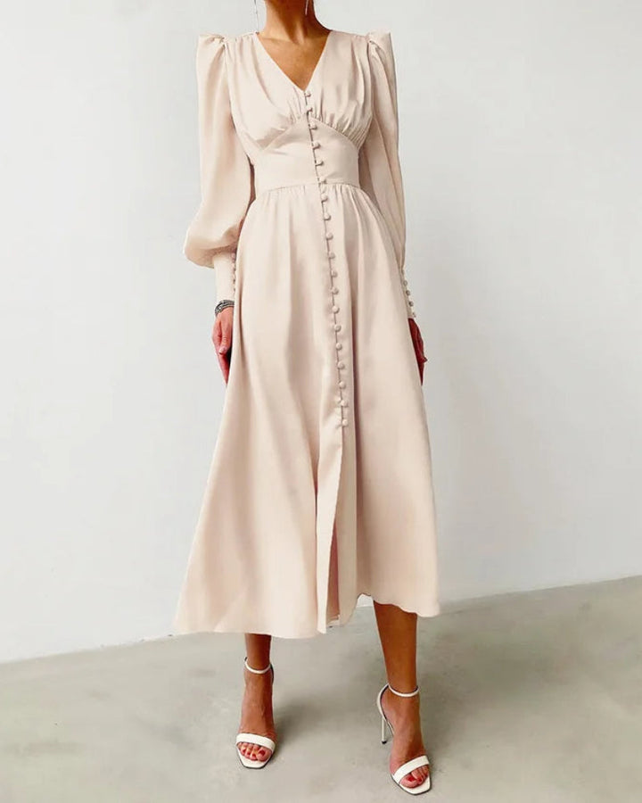 Seraphina – Satijnen Maxi Jurk met V-Hals Voor Dames