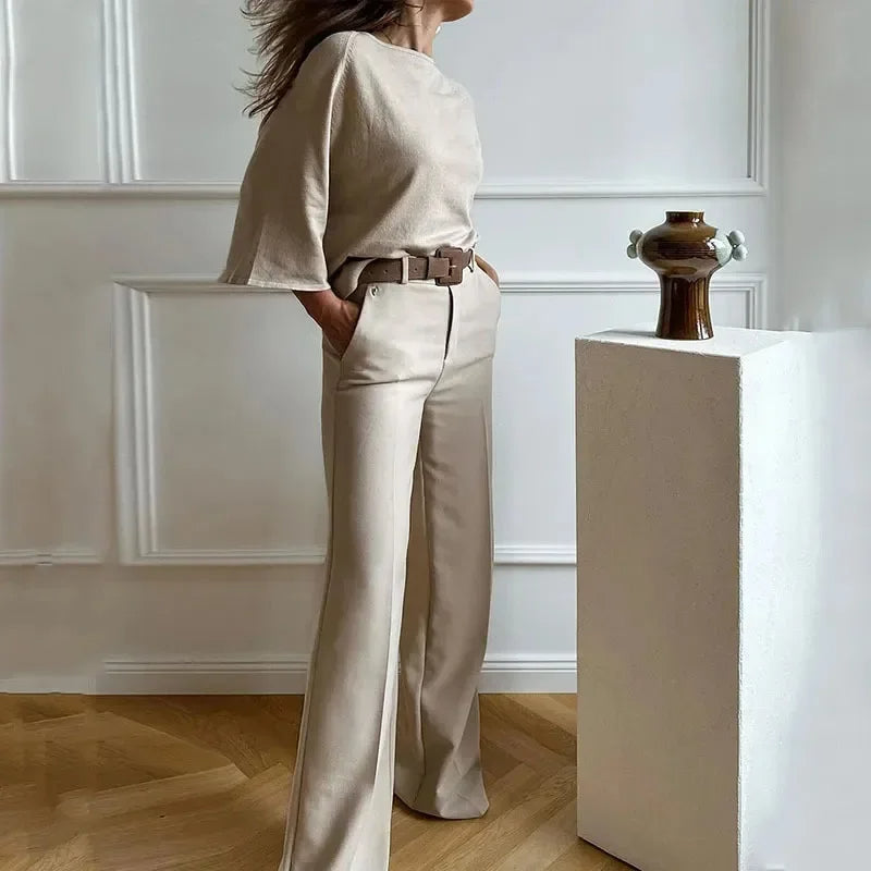 2-delige Set met Batwing Top & High Waist Wide Leg Broek