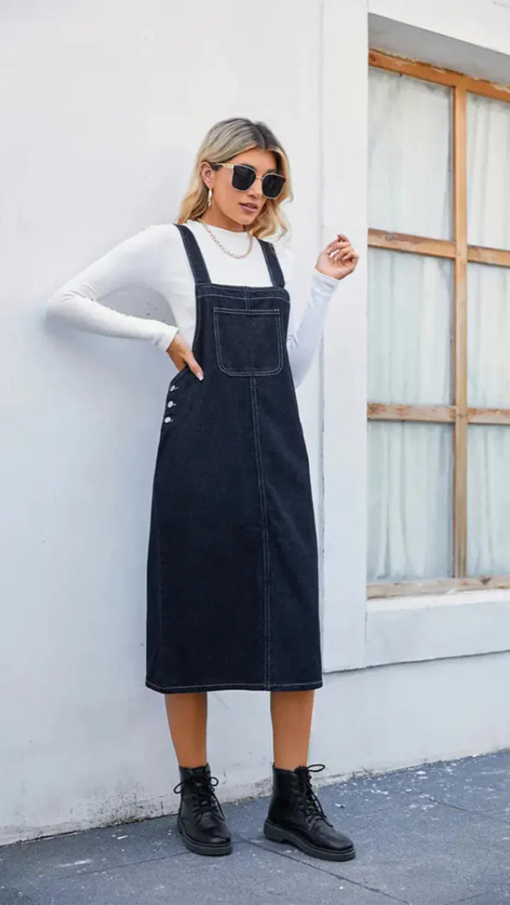 Dames midi denim schortjurk