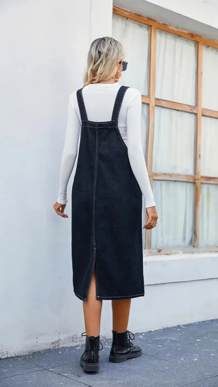 Dames midi denim schortjurk