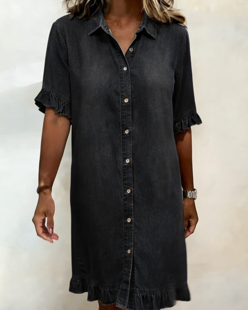 Lisa | Comfortabele Denim Jurk met Flatterende Rimpeling
