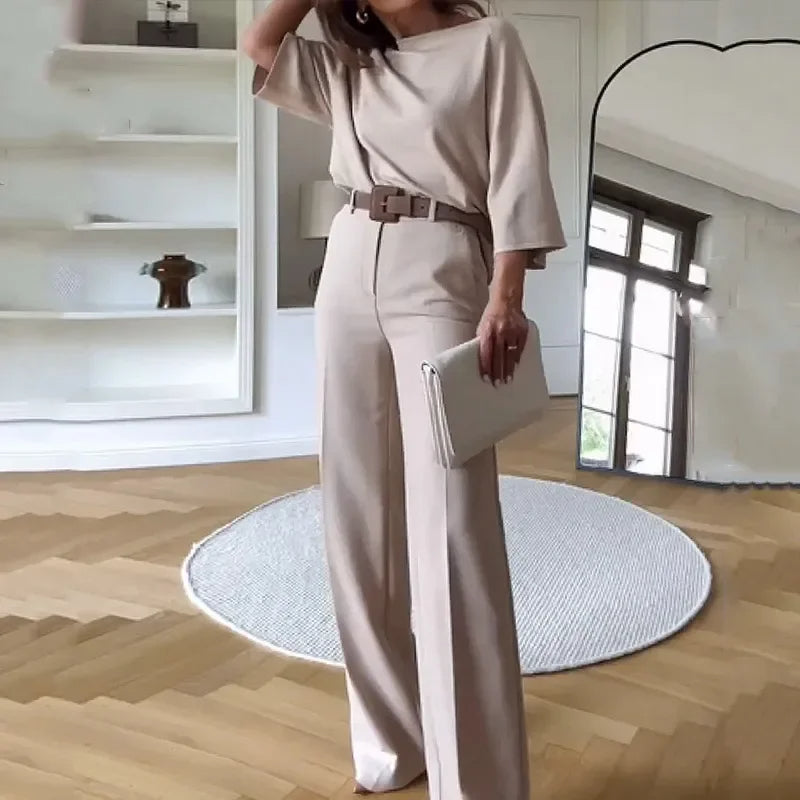2-delige Set met Batwing Top & High Waist Wide Leg Broek