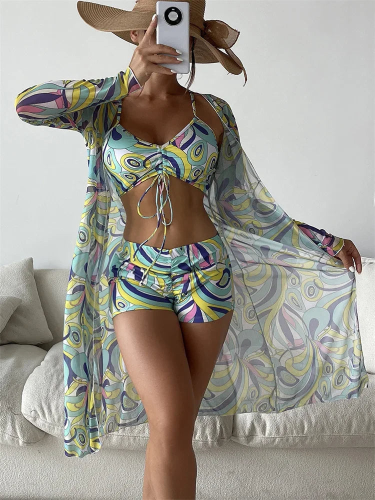 Dames Bikiniset met hoge taille en lange mouwen