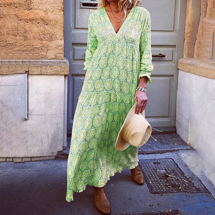 Maxi zomerjurk met geometrische print en boho-uitstraling
