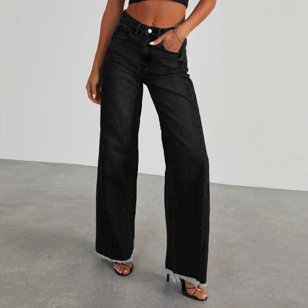 Loose fit jeans met rafelzoom Dames