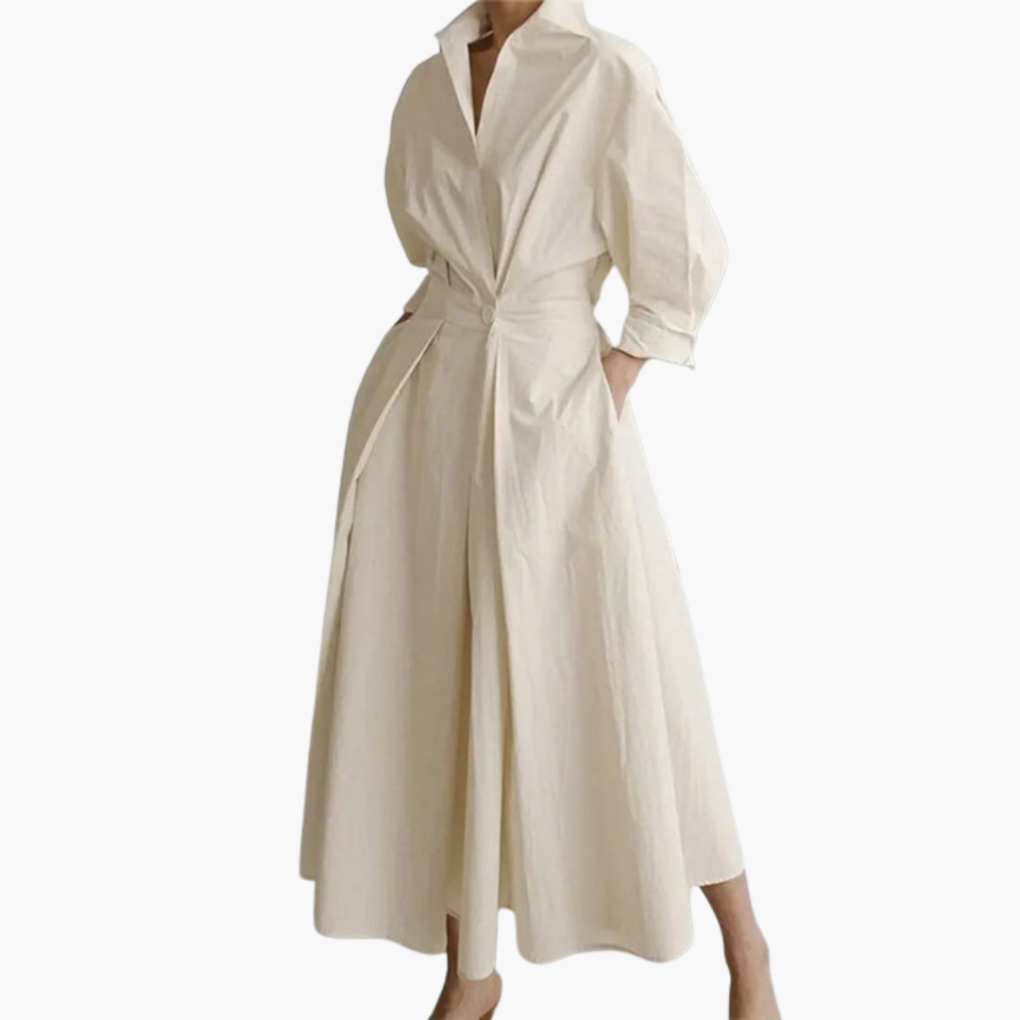 Dames Lange Shirtjurk met Taille Detail en Knopenfront