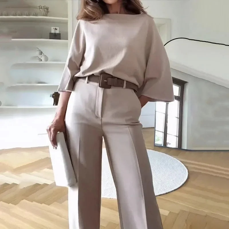 2-delige Set met Batwing Top & High Waist Wide Leg Broek