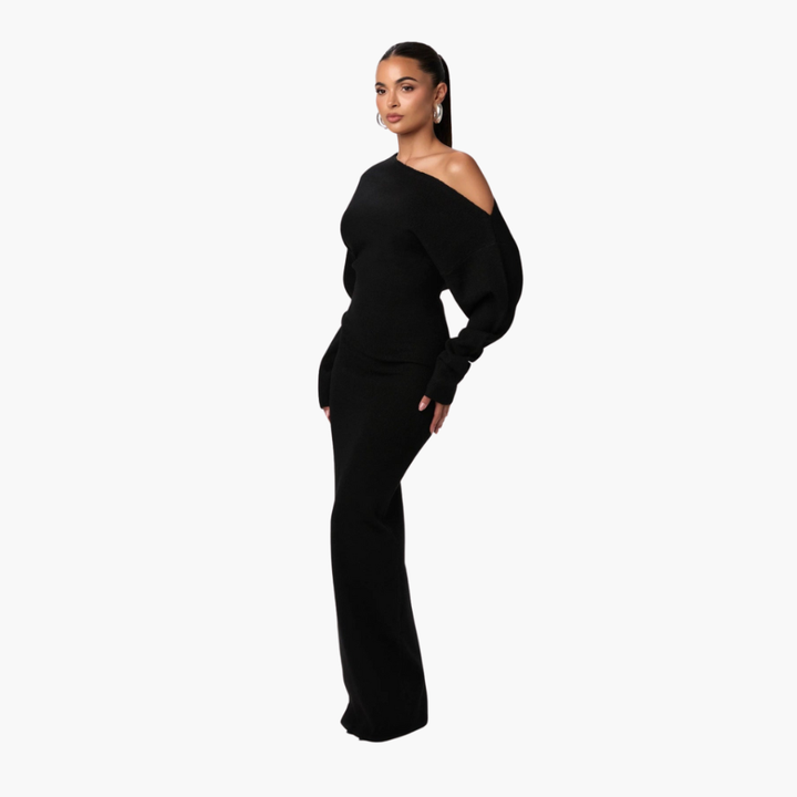 Off-Shoulder Gebreide Jurk voor Dames – Elegante Avondjurk