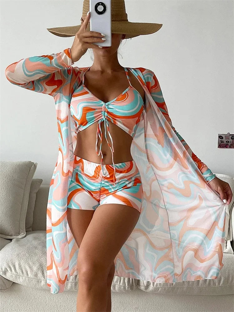 Dames Bikiniset met hoge taille en lange mouwen