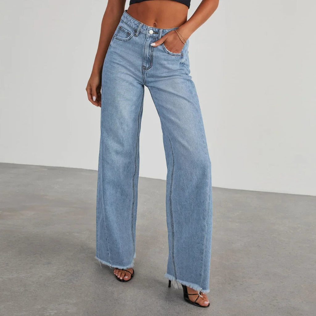 Loose fit jeans met rafelzoom Dames