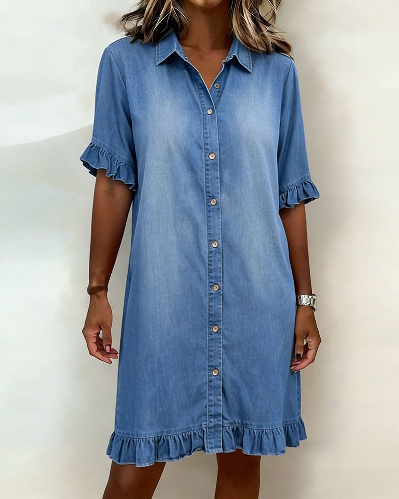 Lisa | Comfortabele Denim Jurk met Flatterende Rimpeling