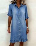 Lisa | Comfortabele Denim Jurk met Flatterende Rimpeling