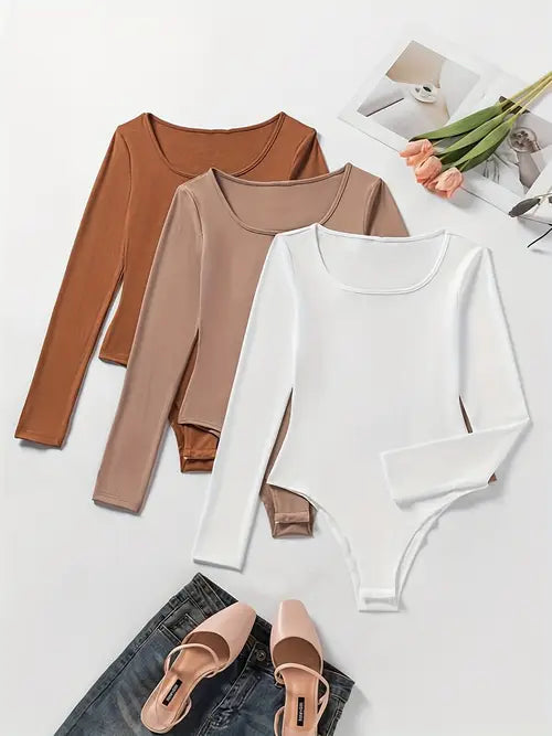 3-pack damesbodysuits met lange mouwen
