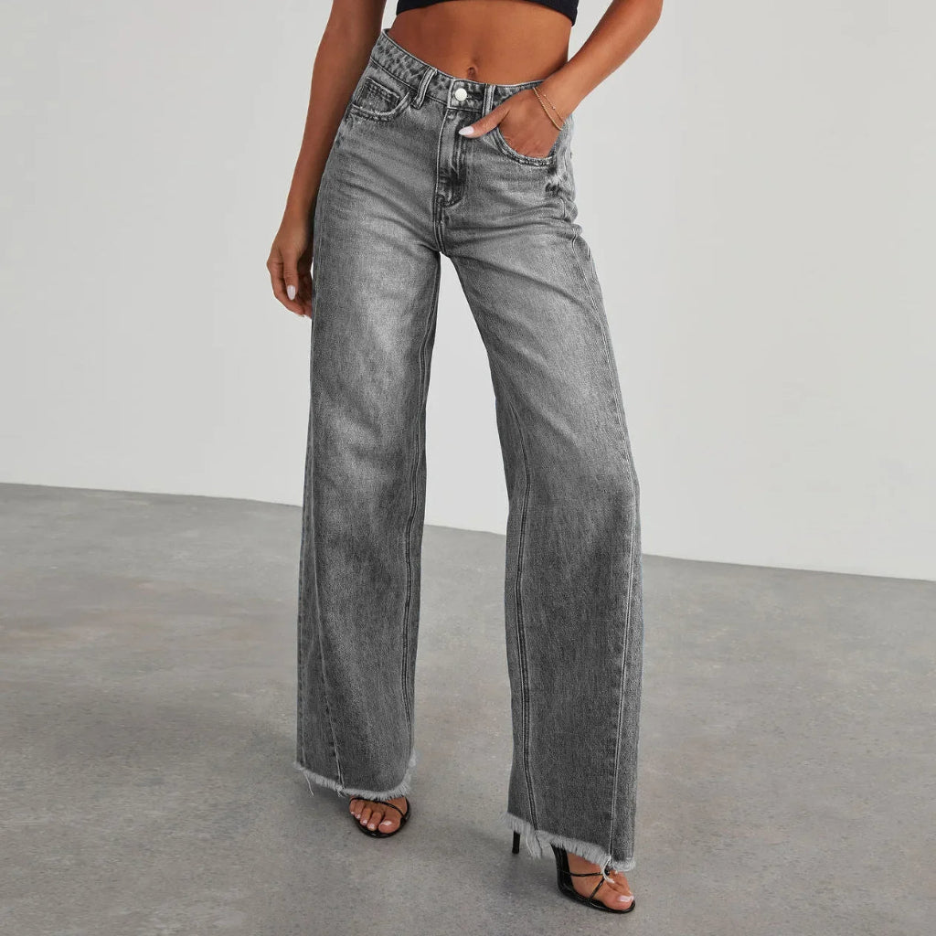 Loose fit jeans met rafelzoom Dames