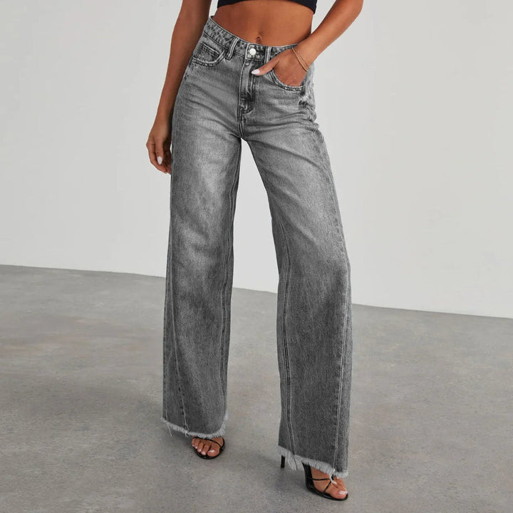 Loose fit jeans met rafelzoom Dames