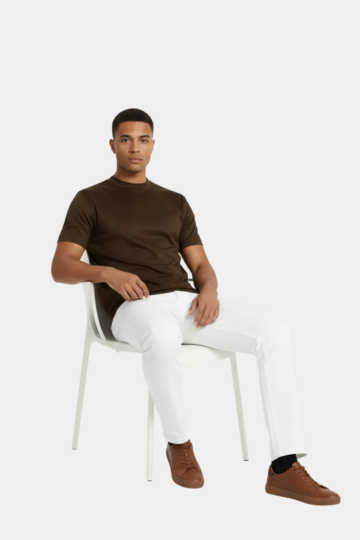 Luxe Glanzend Donkerbruin T-shirt