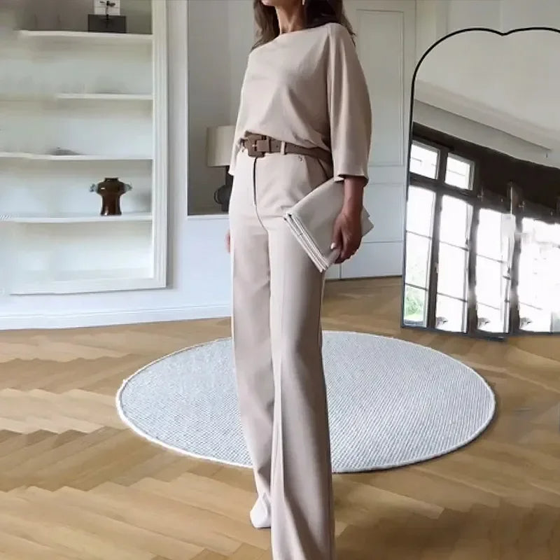 2-delige Set met Batwing Top & High Waist Wide Leg Broek