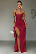 Elegante Maxi Jurk met Spaghettibandjes en Hoge Split