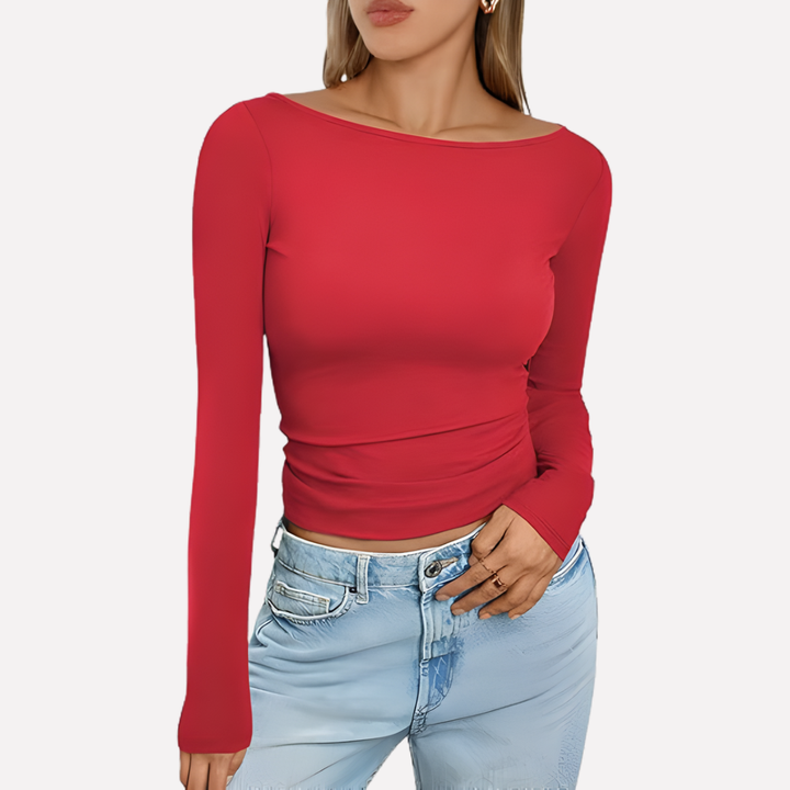 Vrouwen Boot Hals Lang Mouw Top