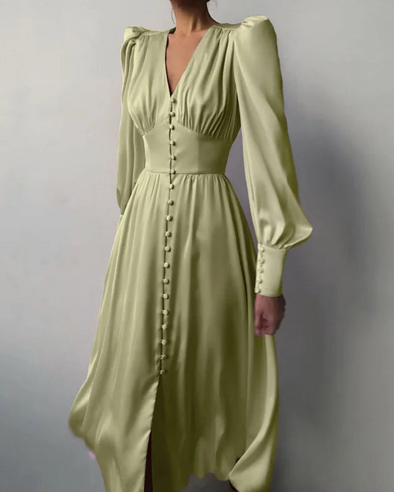 Seraphina – Satijnen Maxi Jurk met V-Hals Voor Dames