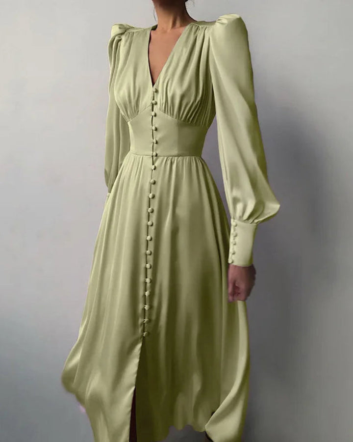 Seraphina – Satijnen Maxi Jurk met V-Hals Voor Dames