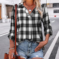 Geruite blouse met lange mouwen en V-hals voor dames