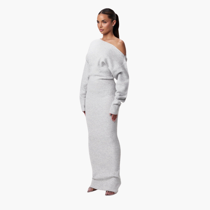 Off-Shoulder Gebreide Jurk voor Dames – Elegante Avondjurk