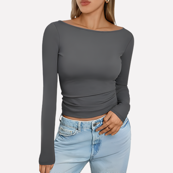Vrouwen Boot Hals Lang Mouw Top