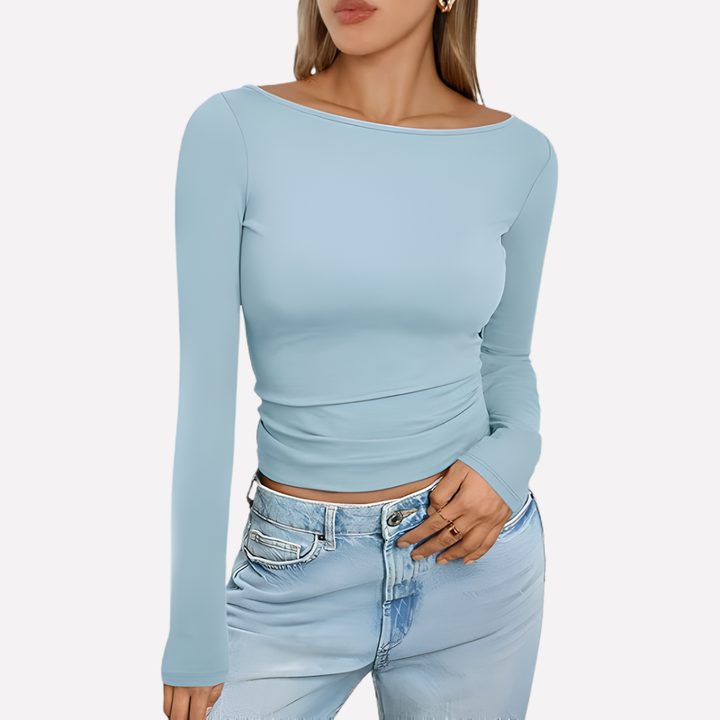 Vrouwen Boot Hals Lang Mouw Top