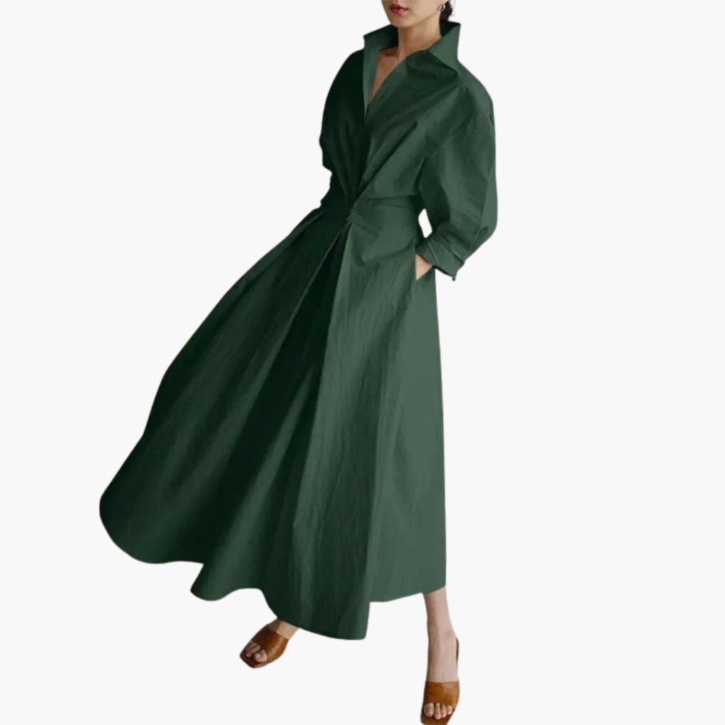 Dames Lange Shirtjurk met Taille Detail en Knopenfront