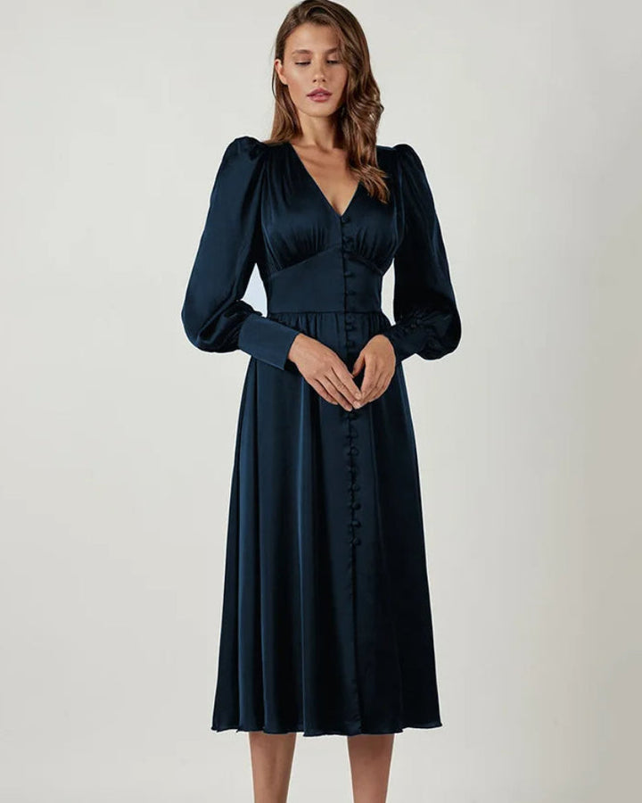 Seraphina – Satijnen Maxi Jurk met V-Hals Voor Dames