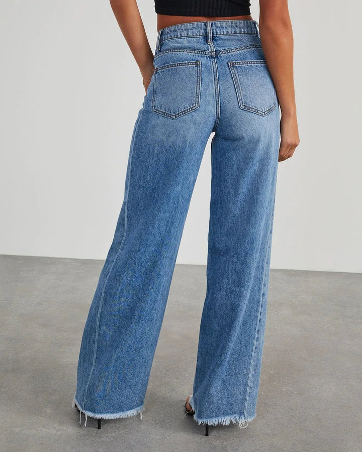 Loose fit jeans met rafelzoom Dames