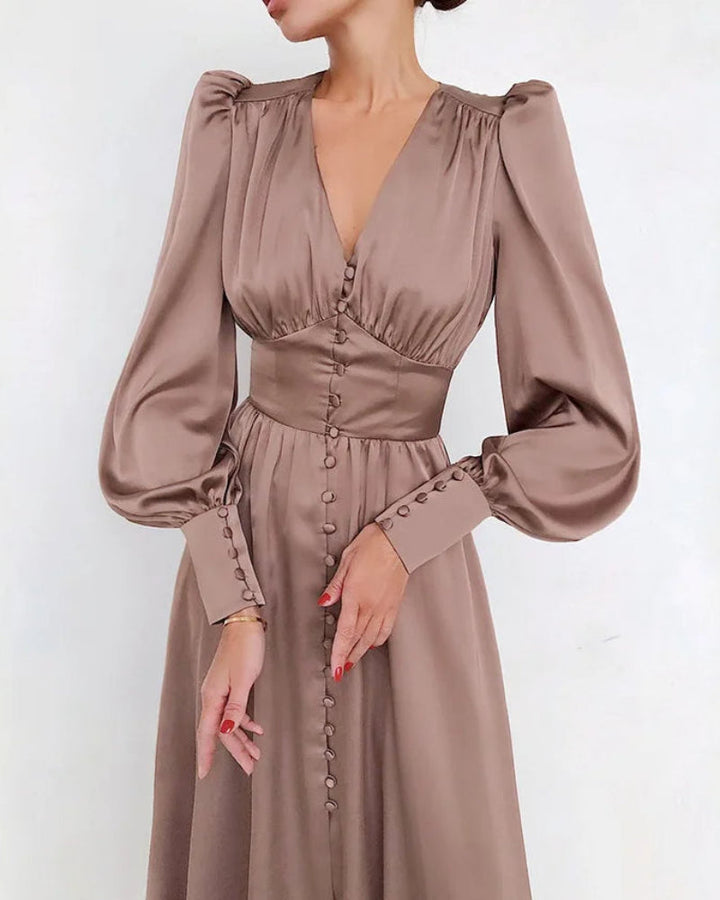 Seraphina – Satijnen Maxi Jurk met V-Hals Voor Dames