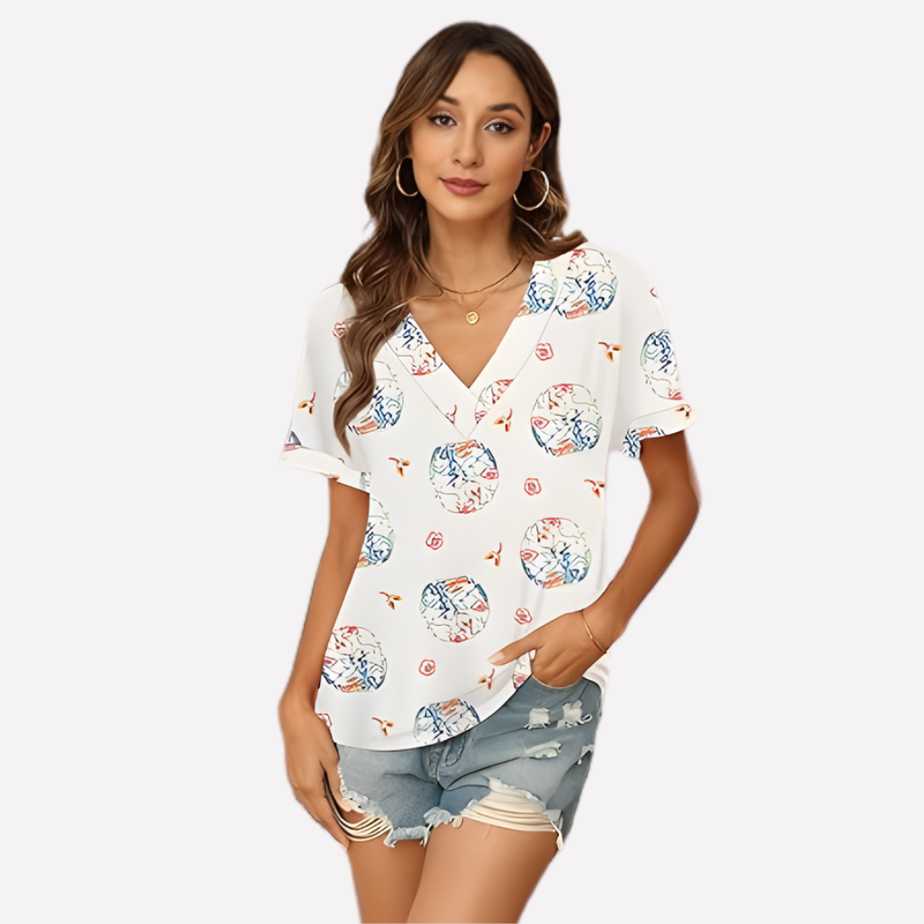 Vrouwen V-Hals Korte Mouwen T-Shirt