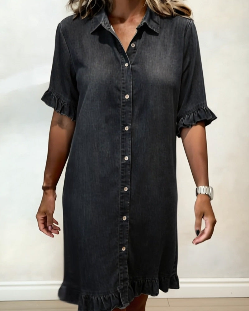 Lisa | Comfortabele Denim Jurk met Flatterende Rimpeling
