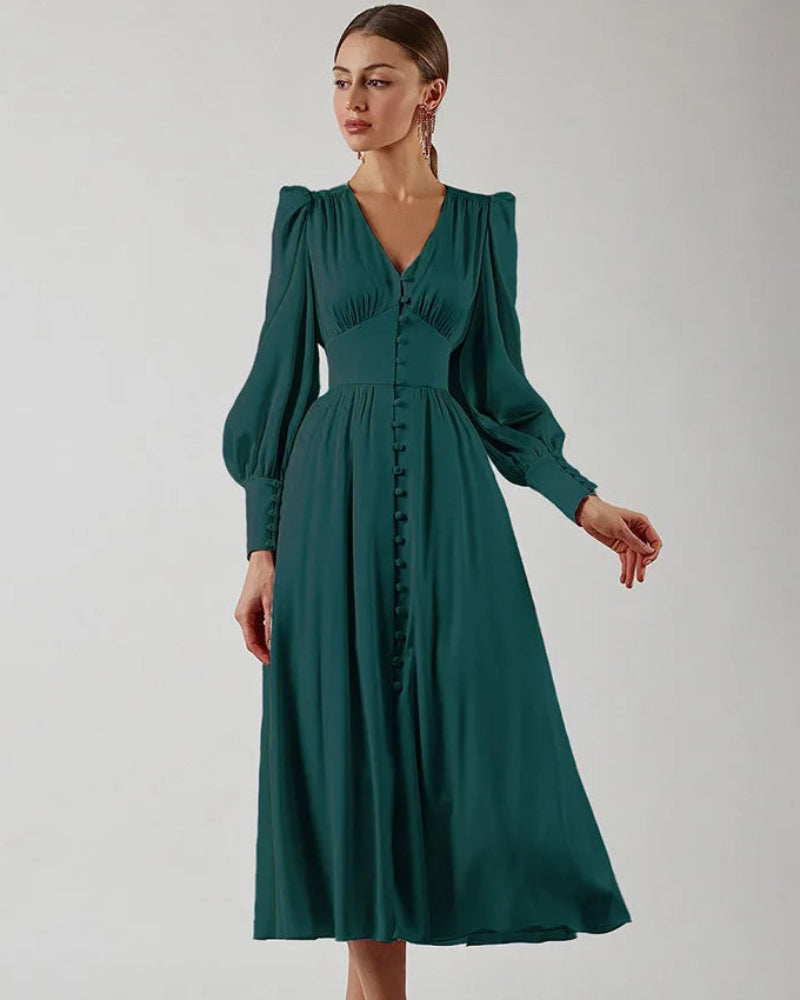 Seraphina – Satijnen Maxi Jurk met V-Hals Voor Dames