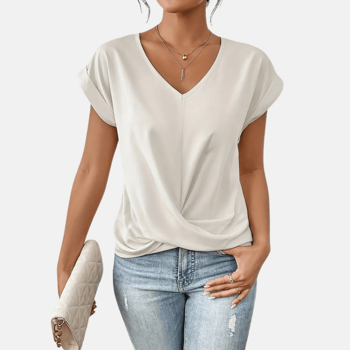Dames V-hals blouse met gedrapeerde zoom