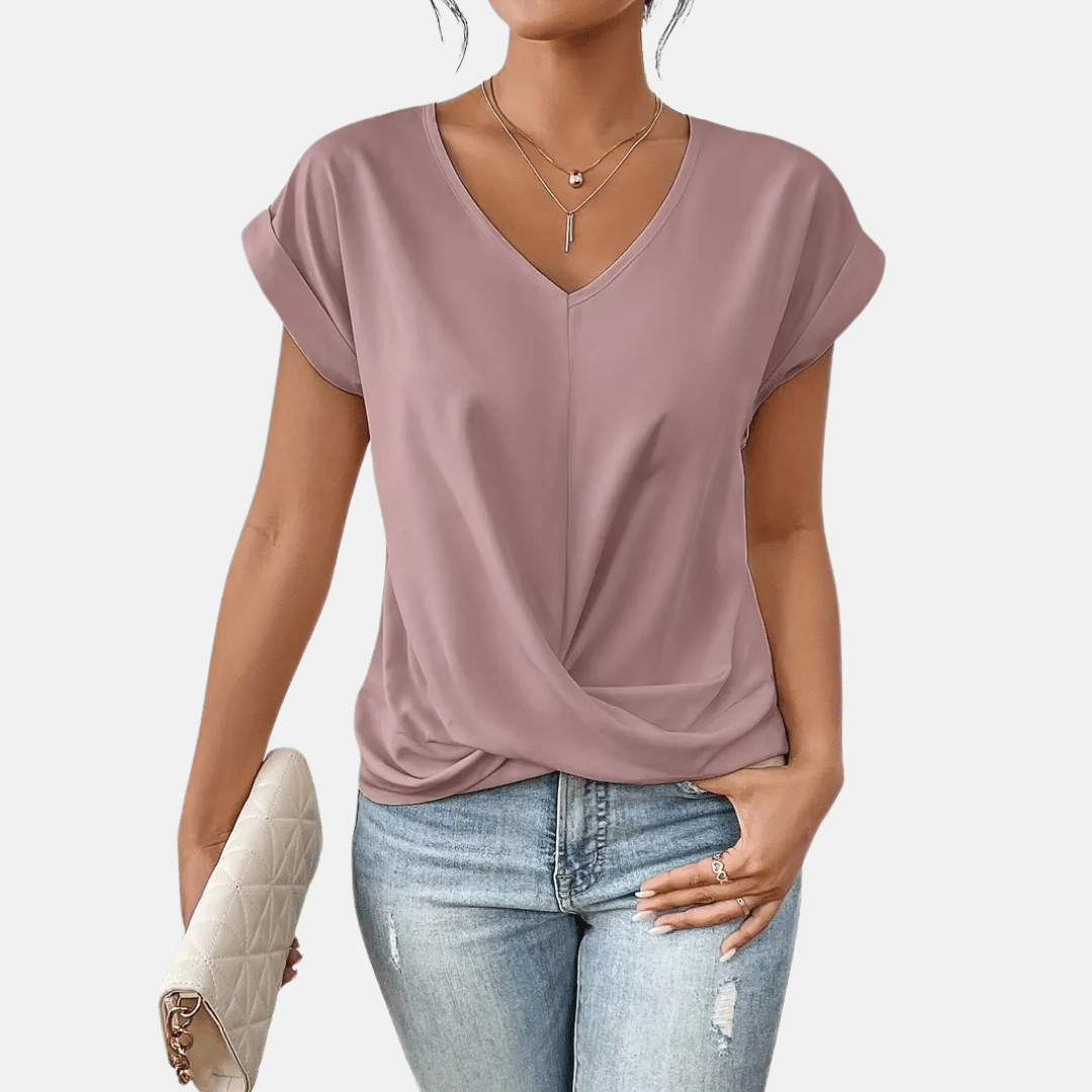 Dames V-hals blouse met gedrapeerde zoom
