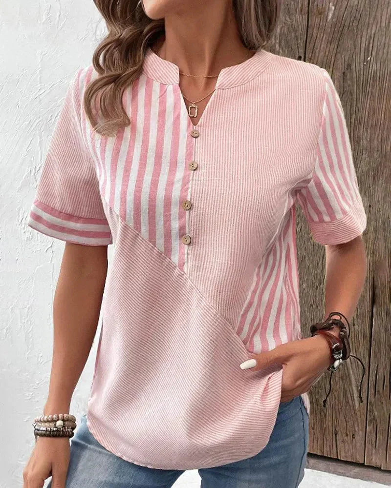 Lichtgewicht gestreepte blouse voor dames met mandarijnkraag