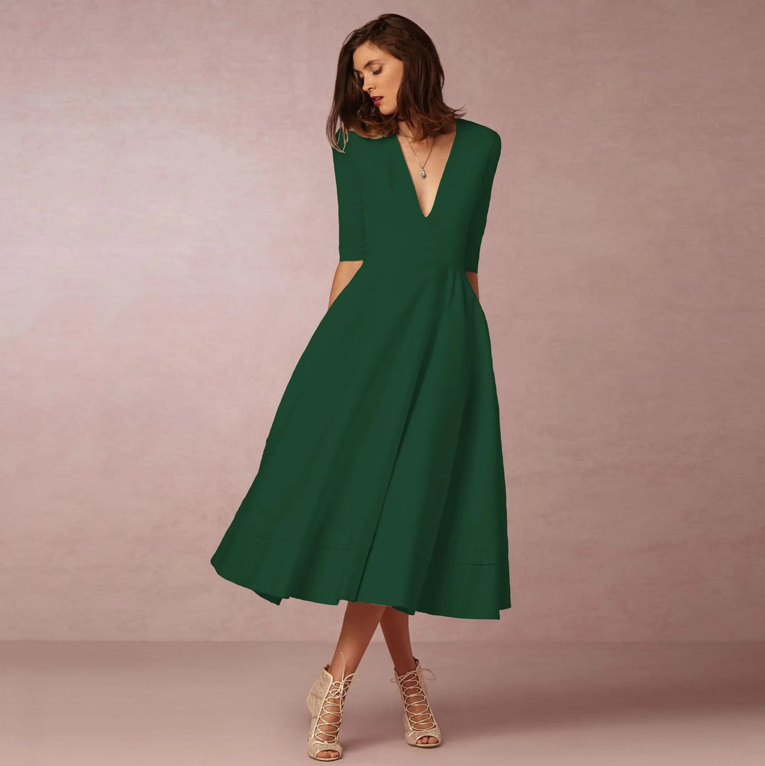 Bellezza – Elegante A-lijn Jurk met Diepe V-hals Dames